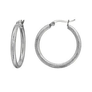 Stainless Steel Silver Twisted Hoop Earrings 30mm Textured Hoops